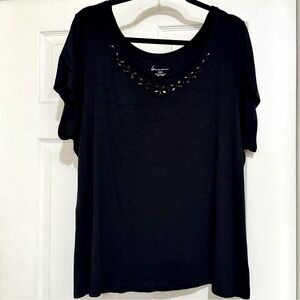 Lane Bryant Black Beaded Scoop Neck Shirt, Size 22/24